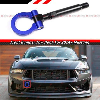 Gancho de remolque de parachoques delantero con tornillo anillo plegable azul negro para Ford Mustang S650 24-25 Foto 1 de 4