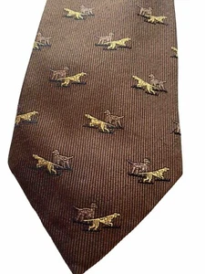 Grant Thomas Hand Sewn Embroidered Silk Vtg Novelty Neck Tie Brown Hunting Dogs - Picture 1 of 15
