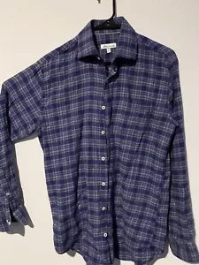 Peter Millar Button Down Shirt Mens Medium Light Purple Check Long Sleeve Pocket - Picture 1 of 4