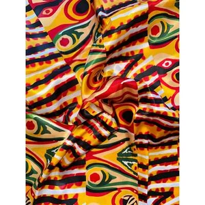 African Print, Satin Fabric - Yellow, Red,"Khemet Pepper", Yard or Wholesale - Picture 1 of 4