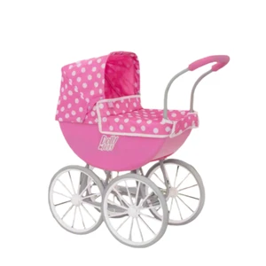 Dolly Tots My First Carriage Dolls Pram | Traditional Pink Toy With Bedding Set - Picture 1 of 9