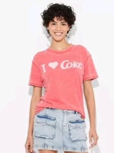 I Heart ❤️ Coke Burnout Oversized Short Sleeve Graphic T-Shirt- Red Size S Y2K - Picture 1 of 4