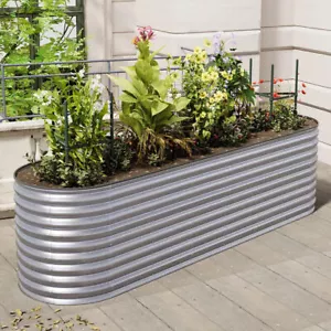 XL Garden Metal Raised Vegetable Planter Flower Trough Herb Grow Bed Box Outdoor - Picture 1 of 19