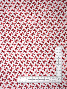 Fabric with Girl Mouse Polka Dot Bows Red White Camelot 18" Length - Picture 1 of 1