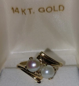Precioso anillo de derivación de perlas para mujer ViNtAge sólido de oro amarillo de 14 k 4+ gramos talla 7+ - Imagen 1 de 6