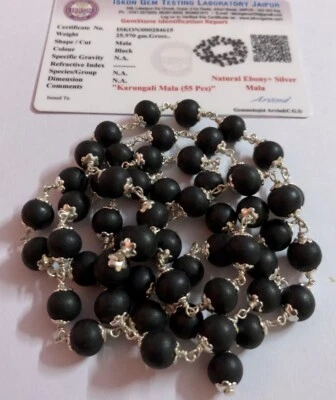 :ab Certified + Argento 925 + Ebano 54+1 Bead 8mm Karungali Malai Mala ROSARIO - Immagine 1 di 4