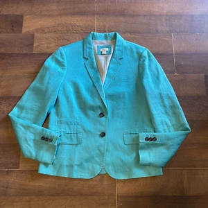 J Crew Factory Blazer Damen 10 blau türkis Leinen Knopf klassisch adrett Y2K - Bild 1 von 5