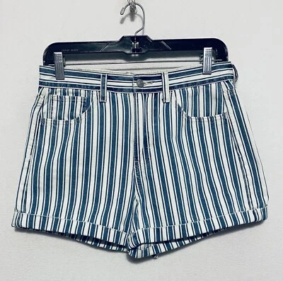 Pantalón Corto American Eagle Mujer Rayas Mamá Azul Blanco 100% Algodón Boho Talla 4 Foto 1 de 4