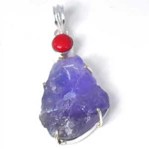 Rough Amethyst Gemstone Handmade 925 Sterling Silver Jwelery Pendant Size 2.25' - Picture 1 of 1