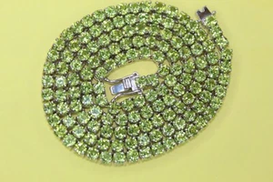 Round cut Natural Peridot gemstone tennis Necklace sterling 925 silver - Picture 1 of 4