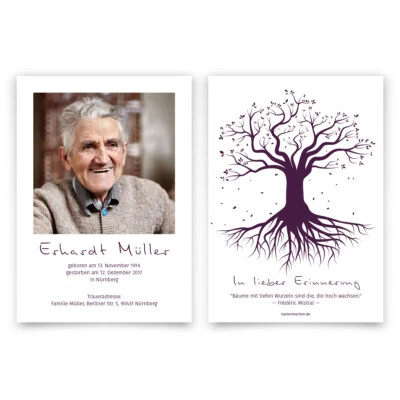 Sterbebild Totenzettel Trauerkarten Individuell Personalisiert - Weltenbaum - Bild 1 von 2