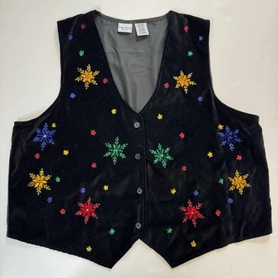 Bobbie Brooks Ugly 圣诞背心女式 22W/24W 码黑色天鹅绒雪花 — 第 1/4 张图片