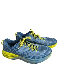 HOKA SCARPE SNEAKERS RUNNING WALKING Uomo 13 Blu Giallo Speedgoat Usate - Foto 1 di 10