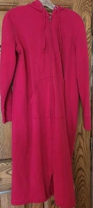 Vintage High Sierra Women's Zippered Hooded Bathrobe Hot Pink Sz L Cotton/Poly - Picture 1 of 8