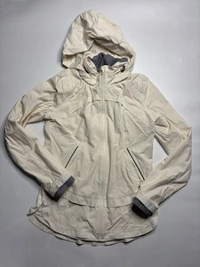 Lululemon Packable B&W Rain Jacket Windbreaker Foldaway Hood Logo Zippers Size 6 - Picture 1 of 12