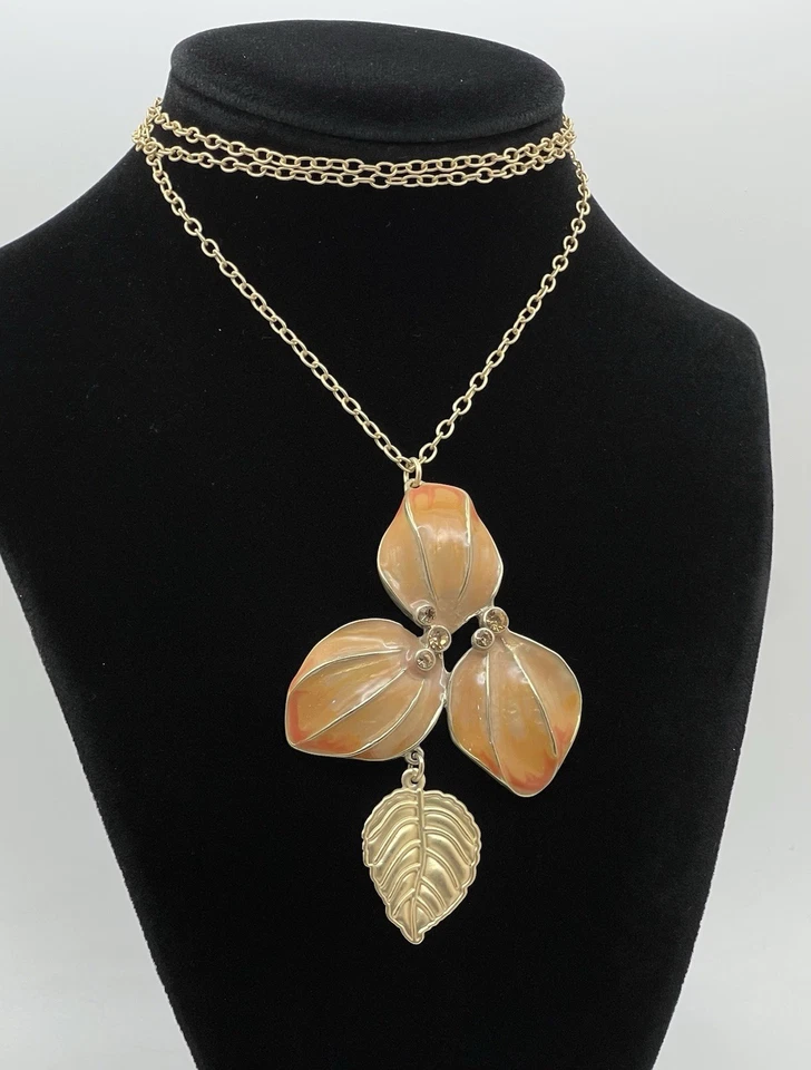 Ожерелье Coldwater Creek золотистое с желтовато-коричневыми/оранжевыми листьями и золотыми кристаллами 32 дюйма - Изображение 1 из 4