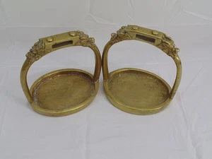 Rare Antique 1905 Pair Chinese Tibetan Brass Horse Equestrian Stirrups Bookends - Picture 1 of 9