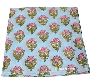 Hand Block Print 100%Cotton Voile Fabric Table Napkins Floral Indian Set 6 Pcs - Picture 1 of 4