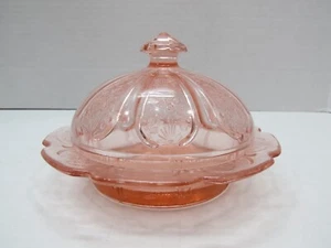 Pink Depression Candy Dish With Lid Flowers Floral (I2F829C) - Picture 1 of 6