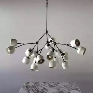 24Light Mid Century White Bowl Shade Branch Urchin Brass Sputnik Chandelier byLD - Picture 1 of 7