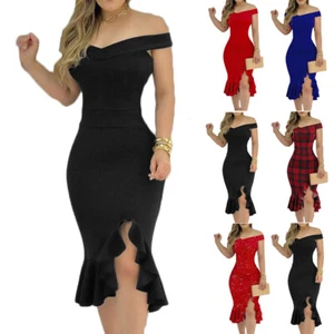 Schulterfreies figurbetontes Damenkleid Frauen Sommer Party schmal Ballkleid Kleider - Bild 1 von 15