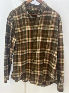 Mens Eddie Bauer L Relaxed Fit Plaid Flannel Brown Button Down Casual Shirt - Picture 1 of 10