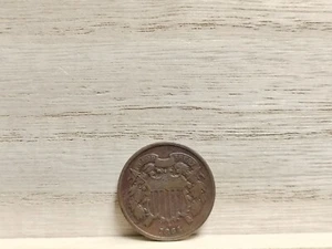 1864 2 Cents US Bronze Coin - Picture 1 of 8