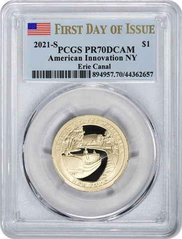 2021-S American Innovation Dollar NY Erie Canal PR70DCAM First Day of Issue PCGS Cover