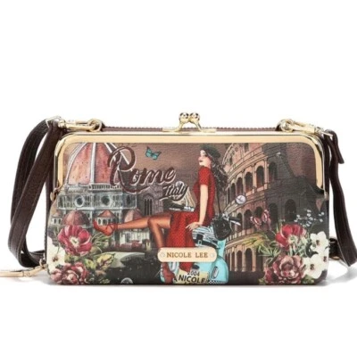 Cartera Bandolera Nicole Lee Signature Kiss Lock-MEMORIA DE ROMA-RFID-NUEVA CON ETIQUETAS Foto 1 de 4