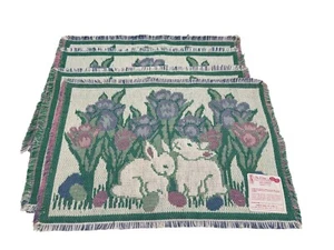 Park B. Smith Easter Tulips (4) Placemats 100% Cotton Fringed Spring Bunny NEW - Picture 1 of 3