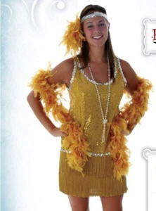 Women's Sequin and Fringe Gold Flapper 1920s Dance Dress Costume SIZE L (NEW) - Picture 1 of 1