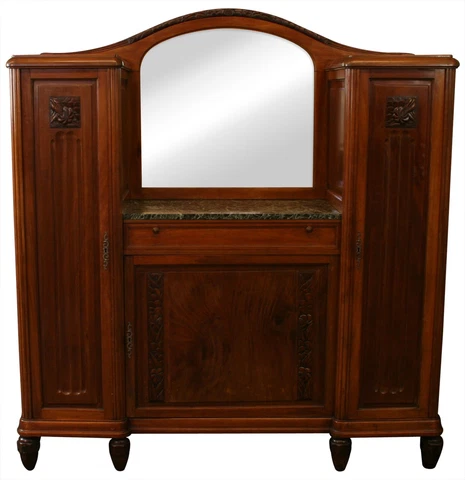 1920 Buffet Sideboard Art Deco / MidCentury Modern Mahogany Marble Cover