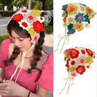 Girls Knitted Floral Triangle Headscarf Pastoral Style Headwrap Hair Accessories