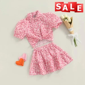 2Pcs Toddler Baby Girls Pink Leopard Button Tops+Skirt Kids Clothes Set US STOCK - Picture 1 of 9