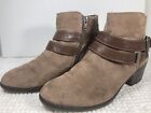 Suede Western Ankle Booties Bucklebuckle Sz 8M Brown And Taupe  Strap Side Zip