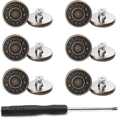 17mm No Sewing Jeans Buttons Replacement Kit with Metal Base 12 Sets Removable - Image 1 of 4