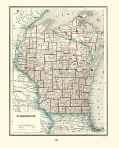 Mapa histórico del estado - Wisconsin - Rathbun 1893 - 23 x 28,52 - Arte de pared vintage - Imagen 1 de 20