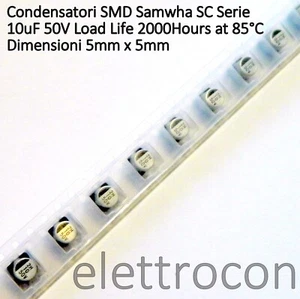 5 pezzi Condensatore Elettrolitico SMD 10uF 50V Samwha SC Serie 5 x 5mm - Imagen 1 de 3