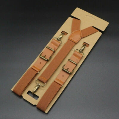 Men's Suspenders Y Back Adjustable Leather Elastic Y-Shaped Hooks Pants Braces - Image 1 of 4