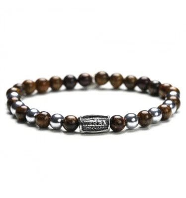 Bracciale Gerba Da Uomo Silver Brown 270 con pietre Bronzite Ematite e Argento - Immagine 1 di 2