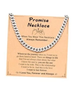 7mm Cuban Link Chain Promise Necklace for Him Boyfriend Men Birthday Silver - Picture 1 of 7