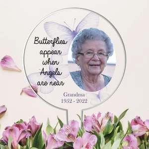Personalised Photo Butterfly Bereavement Memorial Grave Garden Plaque Acrylic - Picture 1 of 16
