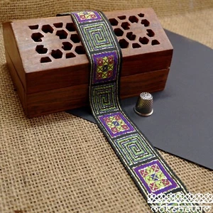 Chinese Geometric Tribal Purple Lime Red Jacquard Ribbon Dog Collar MA157 - Picture 1 of 5