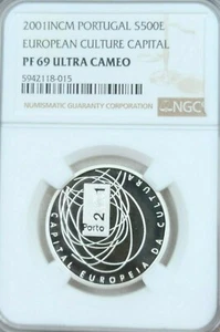 2001 PORTUGAL SILVER 500 ESCUDOS EUROPEAN CULTURE CAPITAL NGC PF 69 ULTRA CAMEO - Picture 1 of 4