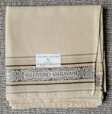 NEW Valentino Garavani Tan/Beige Persian Stripe Square Cotton Handkerchief Japan - Image 1 of 3