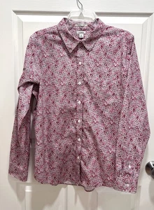 LL BEAN Womens Large Pink Paisley Button Up Shirt Wrinkle Resistant Cottagecore - Picture 1 of 8