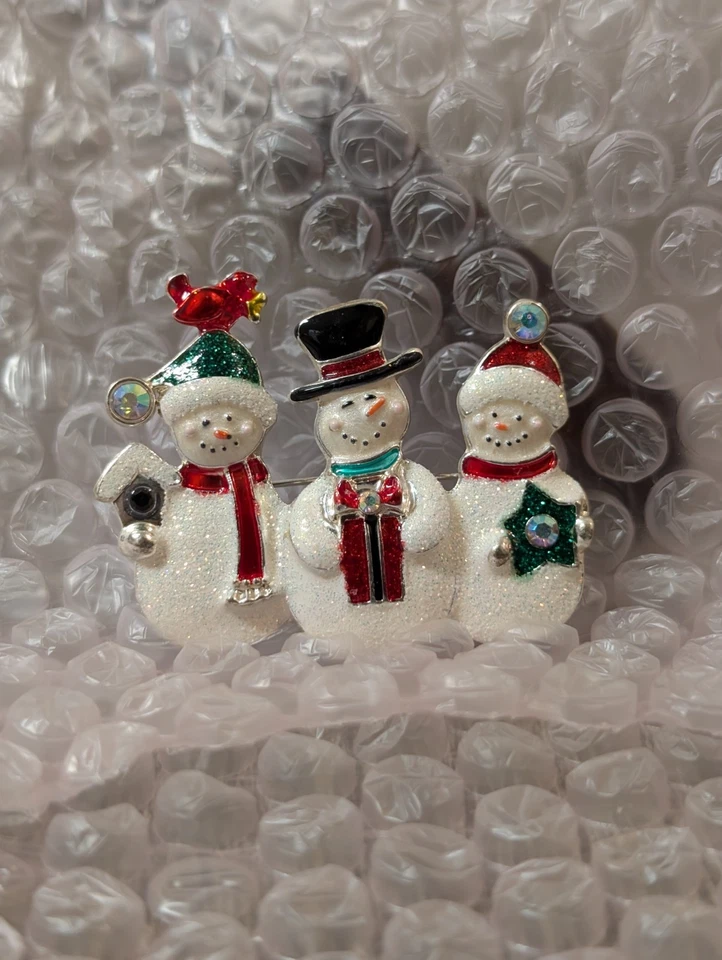 Broche Esmalte Muñeco de Nieve Triple Navidad Regalos Pájaro Casa Estrella Foto 1 de 4