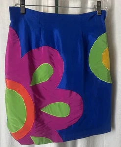 Falda lápiz vintage The Limited con apliques florales de seda azul rosa talla 8 años 80’s - Imagen 1 de 4