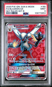 PSA 9 Blaziken GX #180 Full Art Secret Rare Sun & Moon Pokemon Indonesian - Picture 1 of 8