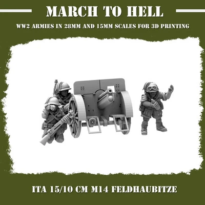 3D BREED 20mm WW2 Italian M14 10cm Feldhaubitze Gun plus 3 Bersaglieri Crew
